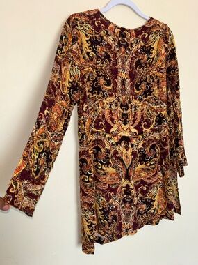 J Jill Tunic Top Women’s Sz S Boho Paisley Long Sleeve Elegant Popover Artsy